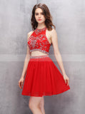 Red Homecoming Dresses,Two Piece Homecoming Dress,Short Homecoming Dress,HC00113