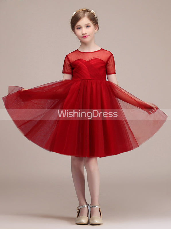 Red Junior Bridesmaid Dresses,Junior Bridesmaid Dress with Short Sleeves,JB00005 J14 / White