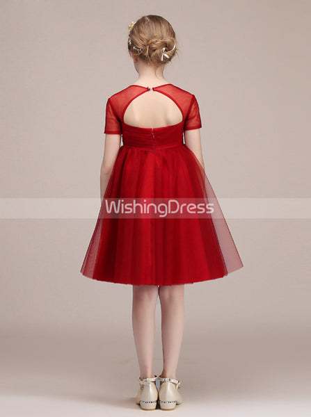 Red Junior Bridesmaid Dresses,Junior Bridesmaid Dress with Short Sleeves,JB00005