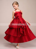 Red Layered Junior Bridesmaid Dress,Satin Junior Party Dress,JB00034
