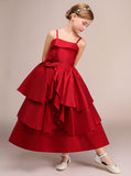 Red Layered Junior Bridesmaid Dress,Satin Junior Party Dress,JB00034