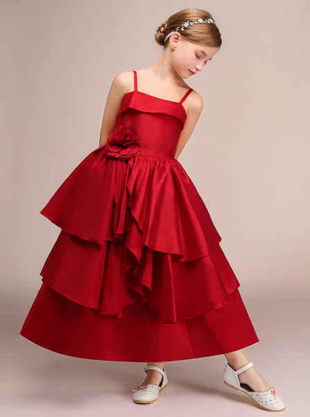 Red Layered Junior Bridesmaid Dress,Satin Junior Party Dress,JB00034