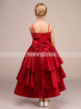 Red Layered Junior Bridesmaid Dress,Satin Junior Party Dress,JB00034