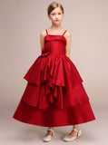 Red Layered Junior Bridesmaid Dress,Satin Junior Party Dress,JB00034