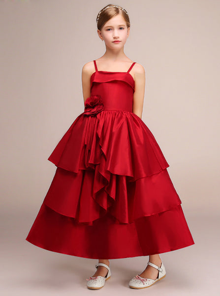 Red Layered Junior Bridesmaid Dress,Satin Junior Party Dress,JB00034