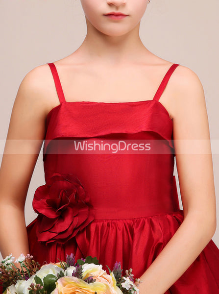 Red Layered Junior Bridesmaid Dress,Satin Junior Party Dress,JB00034