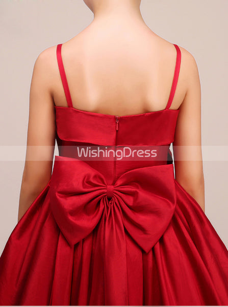 Red Layered Junior Bridesmaid Dress,Satin Junior Party Dress,JB00034