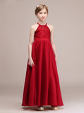 Red Long Junior Bridesmaid Dress,Chiffon Simple Junior Bridesmaid Dress,JB00041