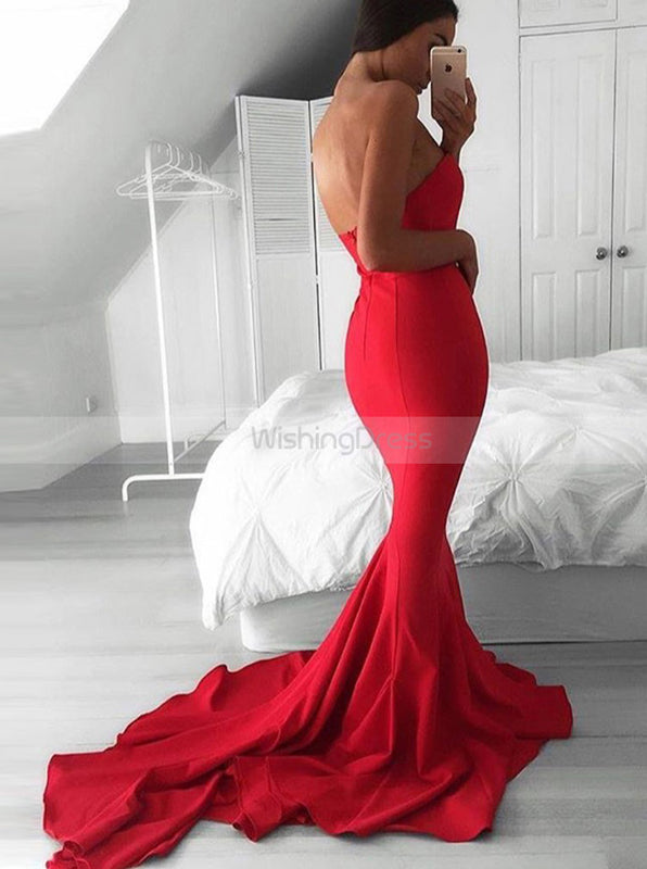 Red Mermaid Prom Dress,Fitted Prom Dress with Train, Modest Prom Dress PD00015 Custom Size / Red