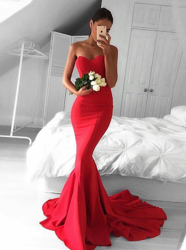 red prom mermaid dress Strapless Sweetheart Pleated Layered Long With Slit Red / 14 Steal the limelight in Aviannas sequined lace mermaid prom gown Trumpet Mermaid Red Prom Dresses