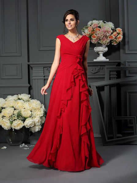 Red Mother of the Bride Dresses,Chiffon Mother Dress,Mother Dress with Ruffles,MD00029