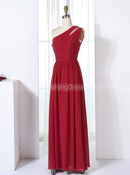 Red One Shoulder Bridesmaid Dresses,Chiffon Long Bridesmaid Dress,BD00310