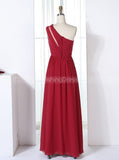 Red One Shoulder Bridesmaid Dresses,Chiffon Long Bridesmaid Dress,BD00310
