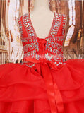 Red Organza Little Girls Dresses,Knee Length Girls Pageant Dress,GPD0026