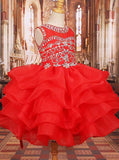 Red Organza Little Girls Dresses,Knee Length Girls Pageant Dress,GPD0026