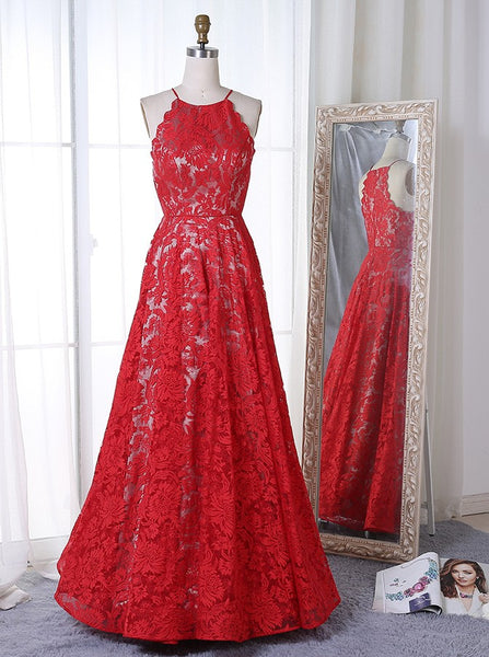 Red Prom Dress,Lace Prom Dress,Vintage Prom Dress,Floor Length Prom Dress,PD00226