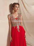 Red Prom Dress with Appliques,Chiffon Evening Dress,PD00416