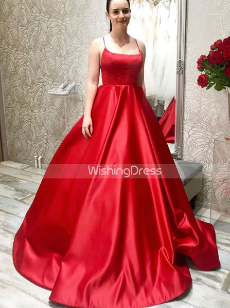 Red Prom Dress with Open Back,A-line Satin Prom Dress,PD00462