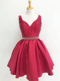 Red Satin Homecoming Dresses,Short Prom Dress with Beaded Back,HC00171