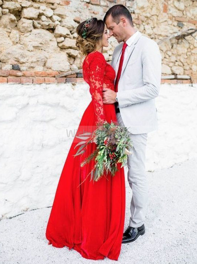 Red Wedding Dresses,Wedding Dress with Long Sleeves,Destination Weddin