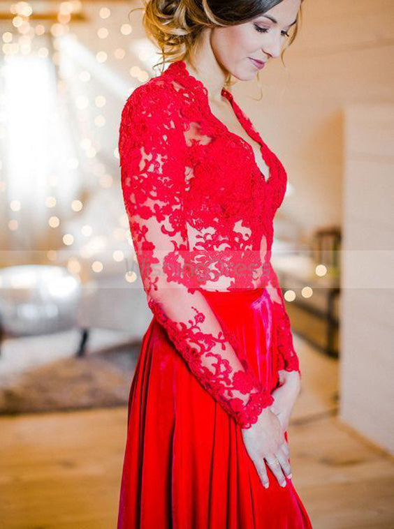 Red Wedding Dresses,Wedding Dress with Long Sleeves,Destination Weddin