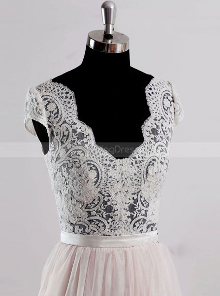 Romantic Wedding Dresses,Colored Wedding Dress,Cap Sleeves Bridal Dress,WD00245