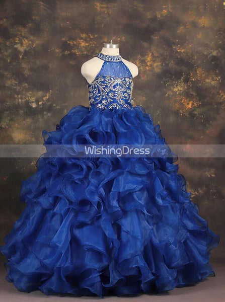 Royal Blue Ball Gown Little Girls Party Dresses,Ruffled Little Princess Dress,GPD0053