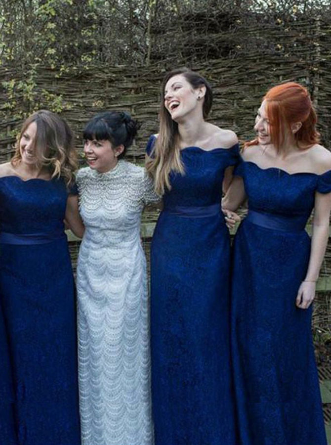 Royal Blue Bridesmaid Dress,Lace Long Bridesmaid Dress,Off the Shoulde