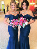 Royal Blue Bridesmaid Dress,Tulle Bridesmaid Dress,Mermaid Off the Shoulder Bridesmaid Dress,BD00004