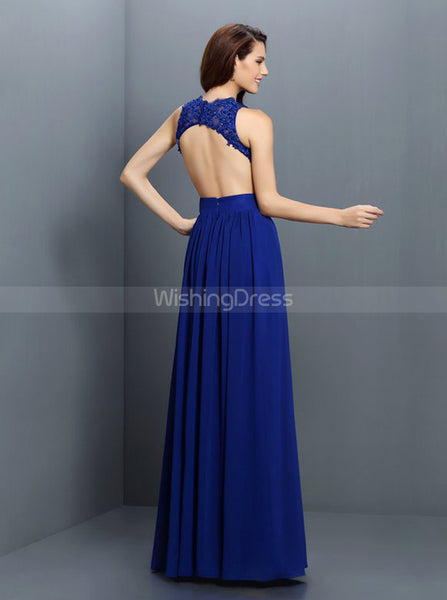 Royal Blue Bridesmaid Dresses,Backless Bridesmaid Dress,Long Chiffon Bridesmaid Dress,BD00244