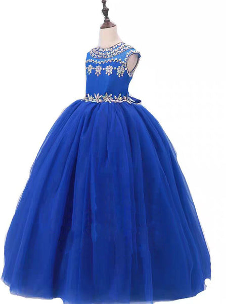 Royal Blue Girls Pageant Ball Dresses,Formal Tulle Prom Dress for Teens,GPD0012