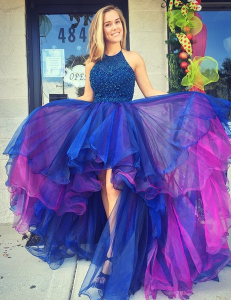 Royal Blue High Low Homecoming Dresses,Layered Organza Prom Dress,HC00168