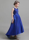 Royal Blue High Low Junior Bridesmaid Dress,Satin Girls Special Occasion Dress,JB00057