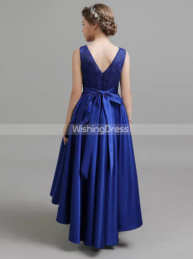 Royal Blue High Low Junior Bridesmaid Dress,Satin Girls Special Occasi