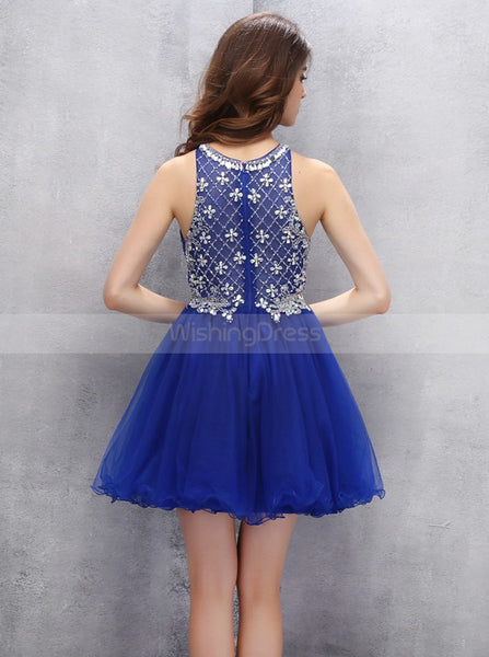 Royal Blue Homecoming Dresses,Beaded Sweet 16 Dresses,Short Sweet 16 Dress,SW00026