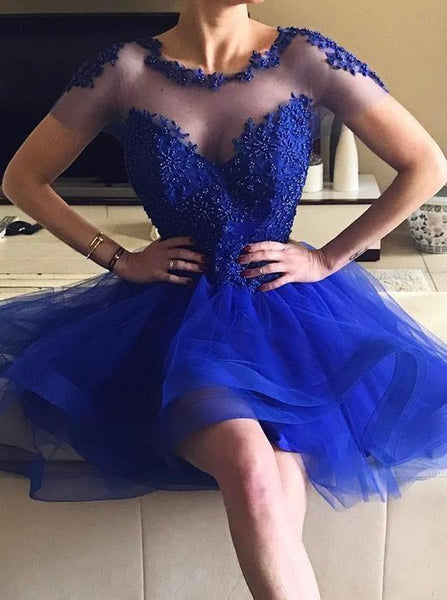 Royal Blue Homecoming Dresses,Homecoming Dress with Sleeves,Layered Tulle Homecoming Dress,HC00203