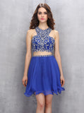 Royal Blue Homecoming Dresses,Two Piece Homecoming Dress,Chiffon Homecoming Dress,HC00122