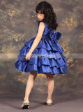 Royal Blue Knee Length Dress for Little Girls,Layered Satin Girl Pageant Dress,GPD0025
