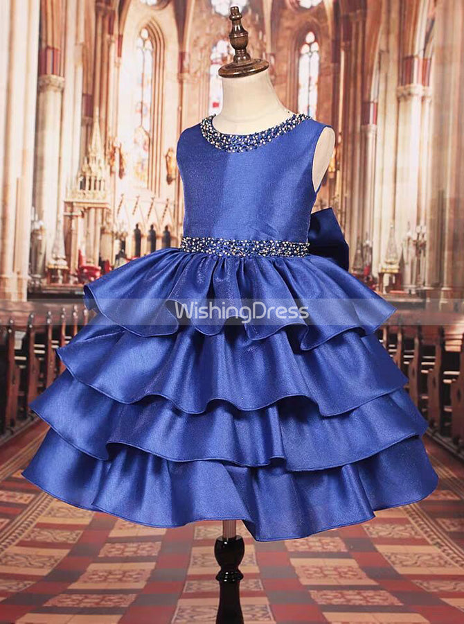 Royal Blue Knee Length Dress for Little Girls,Layered Satin Girl Pageant Dress,GPD0025 J14 / Grape