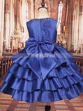 Royal Blue Knee Length Dress for Little Girls,Layered Satin Girl Pageant Dress,GPD0025