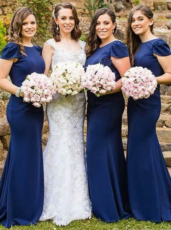 Mermaid Bridesmaid Dress,Chiffon Bridesmaid Dress with Short Sleeves,B