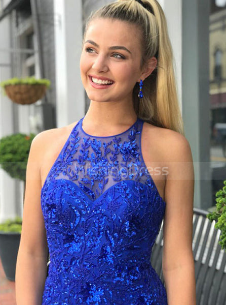 Royal Blue Mermaid Prom Dresses,Sequined Lace Evening Dress,PD00403