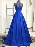 Royal Blue Modest Prom Dress,Spaghetti Straps A-line Prom Dress,Evening Dress Simple PD00061