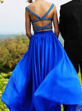 Royal Blue Prom Dress, Two Piece Prom Dress,Chiffon Long Prom Dress TP00001