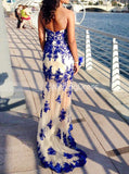 Royal Blue Prom Dresses,Fitted Prom Dress,Strapless Prom Dress,Lace Prom Dress,PD00216