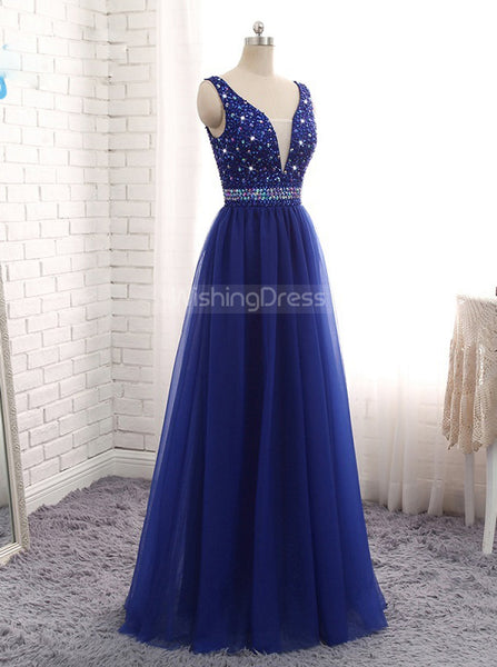 Royal Blue Prom Dresses,Formal Evening Dress,Tulle Full Length Prom Dress,PD00362