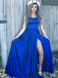 Royal Blue Prom Dress,Modest Evening Dress with Slit,Graduation Prom Dress PD00112