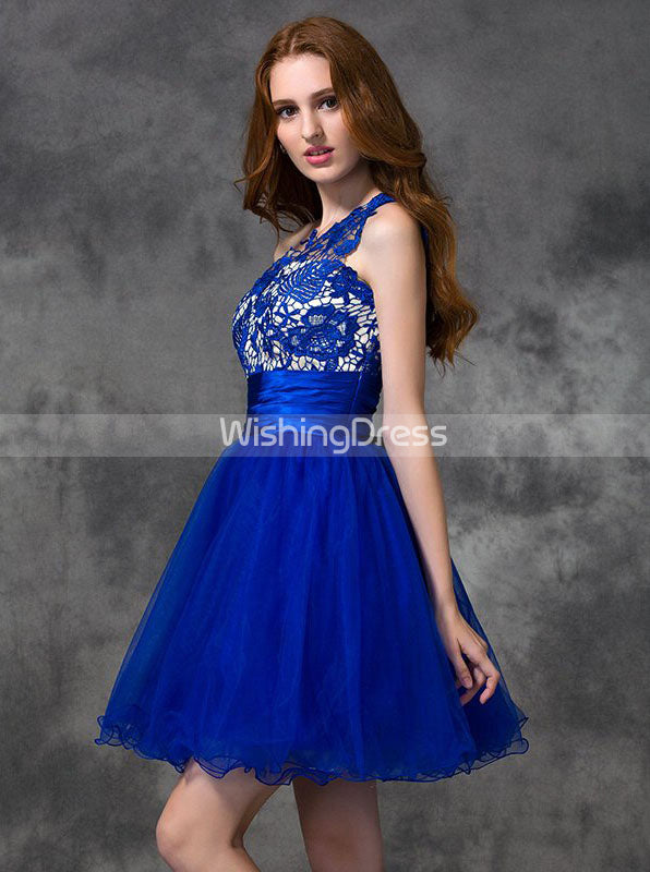 Royal Blue Sweet 16 Dresses,One Shoulder Homecoming Dress,Short Homeco
