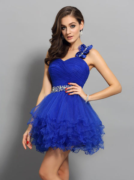 Royal Blue Sweet 16 Dresses,One Shoulder Sweet 16 Dress,Ruffled Sweet 16 Dress,SW00034