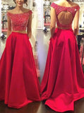 Ruby Two Piece Prom Gown,Satin Long Prom Dress,Princess Red Prom Dress PD00088